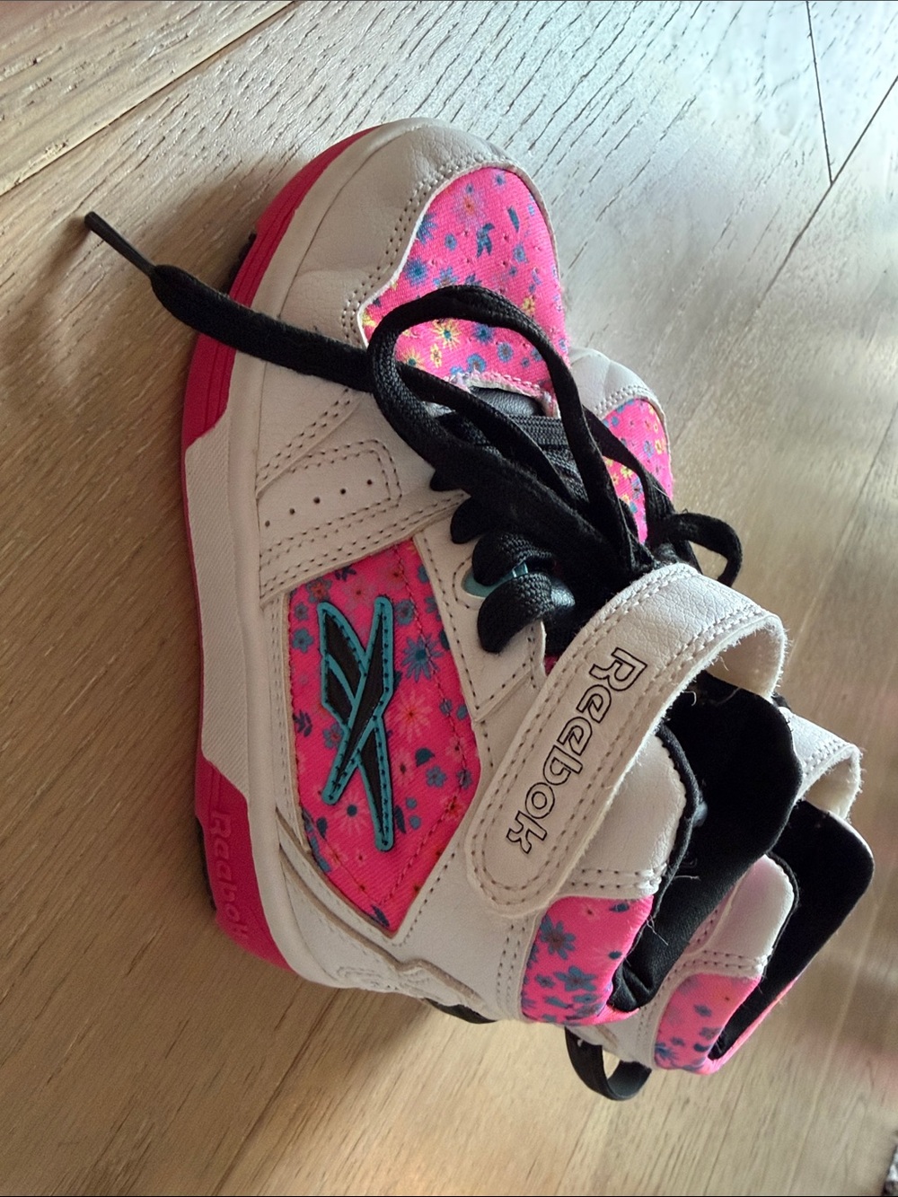 Reebok Kids Pink, White & Teal High-Top Sneakers